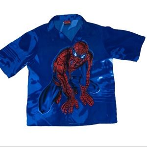 MARVEL Spiderman Graphic Button Up Top Tee Shirt Sleeve Blue Red Boys 5